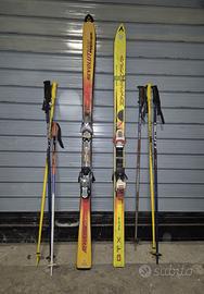 Sci alpini vintage completi con bastoncini e scarp