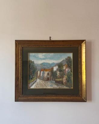 Dipinto Olio Su Tela Coppola Paesaggio Borgo Case