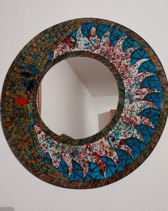 Specchio da parete rotondo, in vetro mosaico, cm60