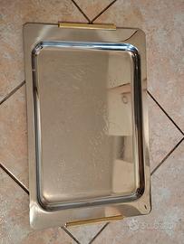 Vassoio inox con manici dorati. anni 70