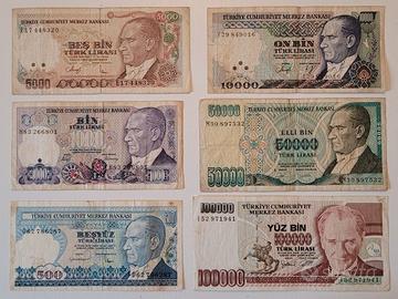 lotto 6 banconote lire Turchia
