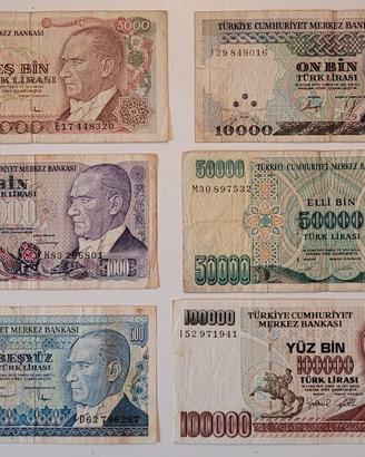 lotto 6 banconote lire Turchia