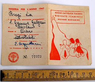 Tessera Azione Cattolica 1947 - Sezione Beniamine