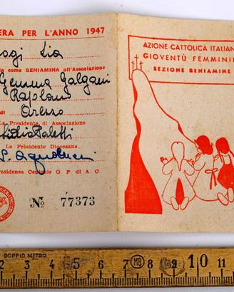 Tessera Azione Cattolica 1947 - Sezione Beniamine