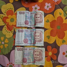 n.3 banconote lire 1000 montessori