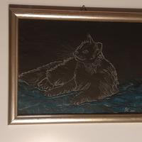 quadro con gatto inciso su ardesia