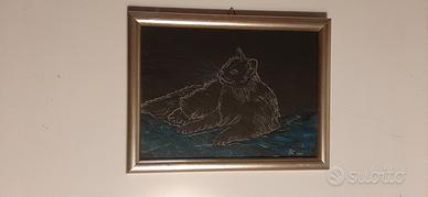 quadro con gatto inciso su ardesia