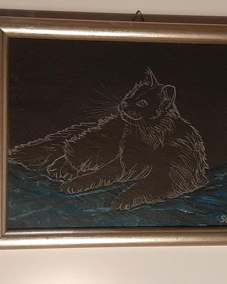 quadro con gatto inciso su ardesia