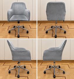 Sedia poltrona ufficio velluto grigio girevole