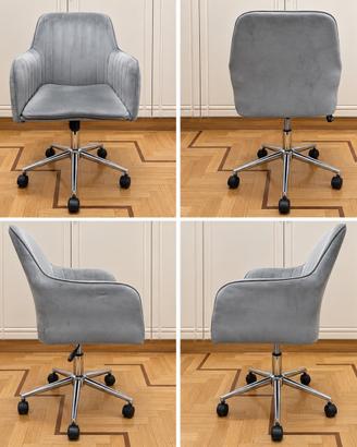 Sedia poltrona ufficio velluto grigio girevole