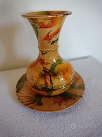 Vaso con piatto in lamiera usato