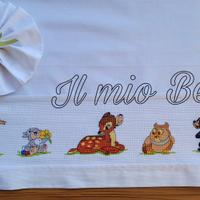 Lenzuolino culla carrozzina BAMBI ricamato a mano