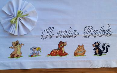 Lenzuolino culla carrozzina BAMBI ricamato a mano