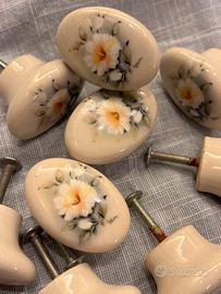 10 Pomoli in Ceramica Floreale Shabby, per Mobili,