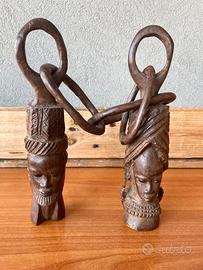 Scultura Africana Vintage Legno Marriage chain