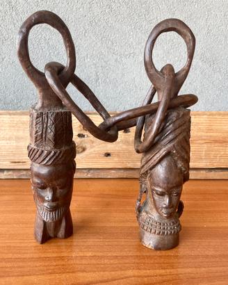 Scultura Africana Vintage Legno Marriage chain