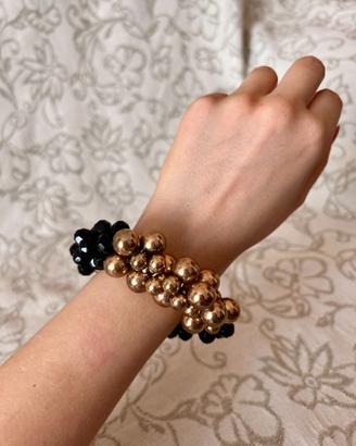 Bracciale con perle nere e oro