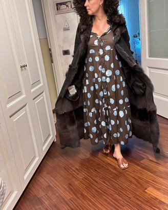 Montone cappotto donna lungo con cappuccio e cintu