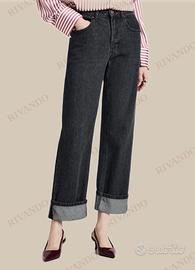 Jeans donna straight nero con risvolto - Calliope