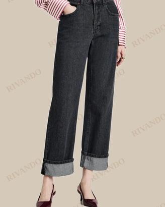 Jeans donna straight nero con risvolto - Calliope