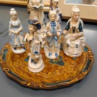 Set di statuine porcellana Capodimonte bianco  blu