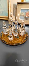 Set di statuine porcellana Capodimonte bianco  blu