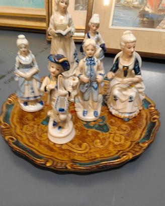 Set di statuine porcellana Capodimonte bianco  blu