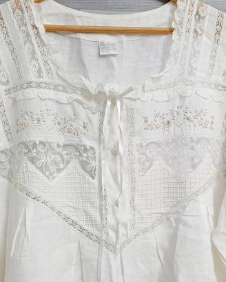 camicia da notte 100% puro Lino con ricamo pregiat