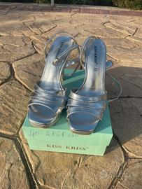 Sandali con tacco e plateau, argentati, kiss kriss