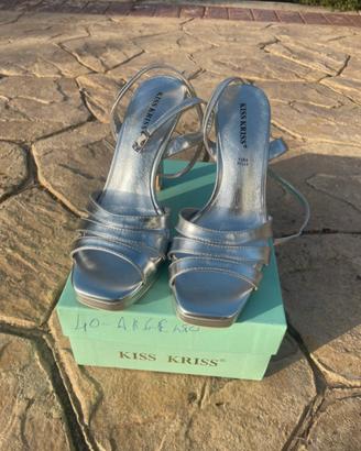 Sandali con tacco e plateau, argentati, kiss kriss