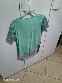 maglietta verde mm con fantasia sul davanti 