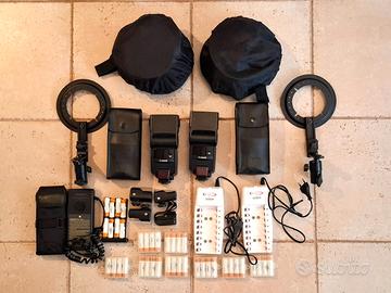 kit completo 2 flash a batteria canon e accessori
