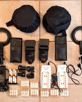 kit completo 2 flash a batteria canon e accessori