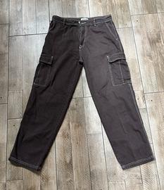 Jeans Uomo Cargo Marroni con Cuciture a Contrast