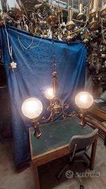 lampadario a tre luci vintage palle vetro zigrinat