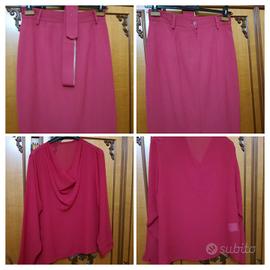 Gonna longuette e maglia  fucsia
