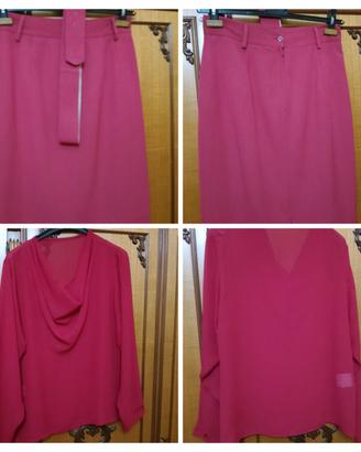 Gonna longuette e maglia  fucsia
