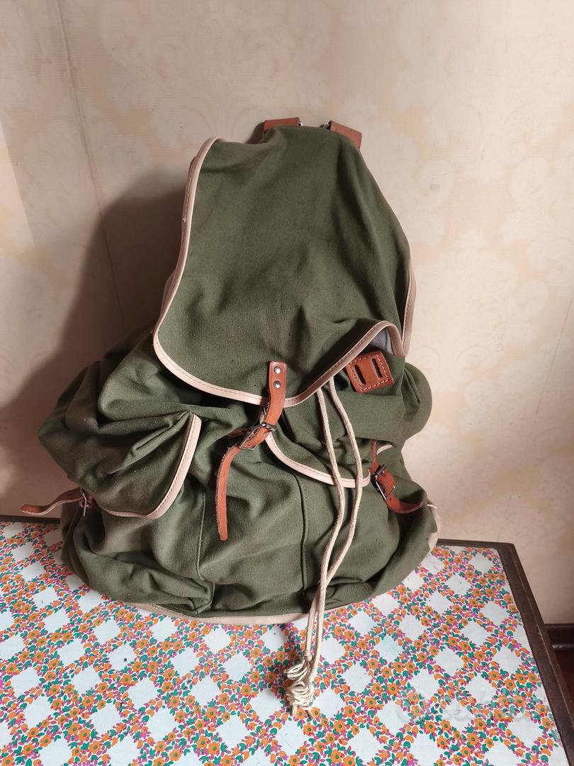 Grand Sac à Dos Militaire Vintage En Toile Verte, Italie Années 70/80 - Occasion