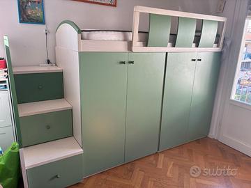 Letto a soppalco con armadio (salvia) - Giessesgi