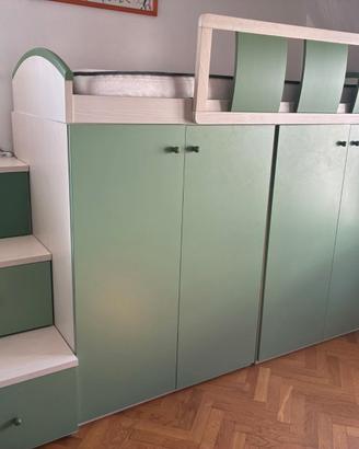 Letto a soppalco con armadio (salvia) - Giessesgi