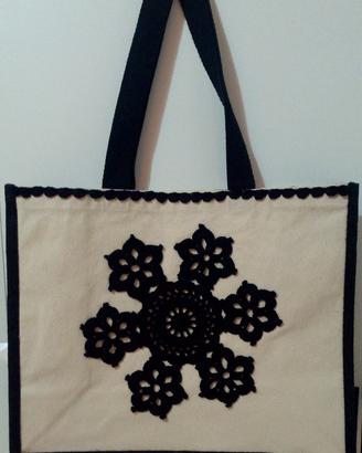 Borsa mare donna tela e juta handmade