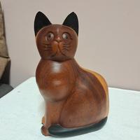 Scultura in legno Gatto portafortuna anni '70