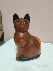 Scultura in legno Gatto portafortuna anni '70