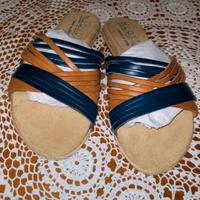 Ciabatte 36 blu marrone pelle NEW