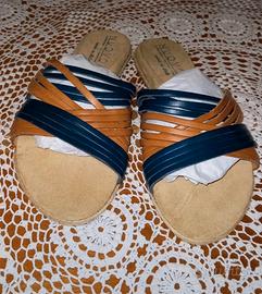 Ciabatte 36 blu marrone pelle NEW