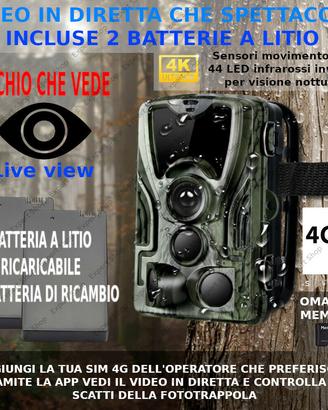 Fototrappola live 4k app litio 30mp 4g hd mimetica