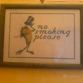 quadro a punto croce con rana”no smoking please”