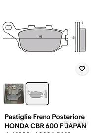 pastiglie freno post. Honda cbr 600f