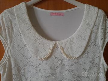 Abito vestito corto bianco colletto in perline M/L