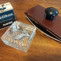 Calamaio vintage in vetro pesante e tampone
